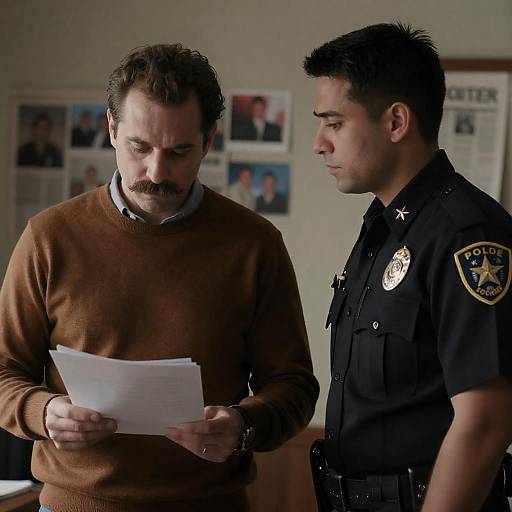 Man and Policeman Discussing Documents