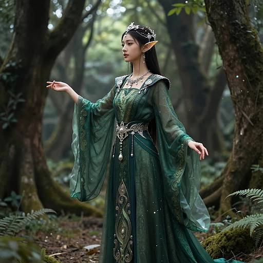 Elegant Elf in Ancient Forest