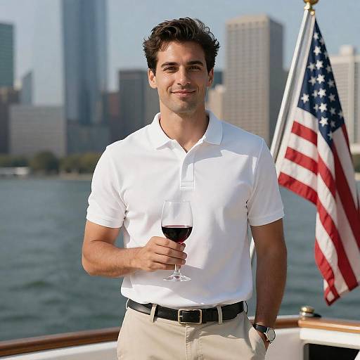 Relaxed Man Enjoying Wine on a Boat