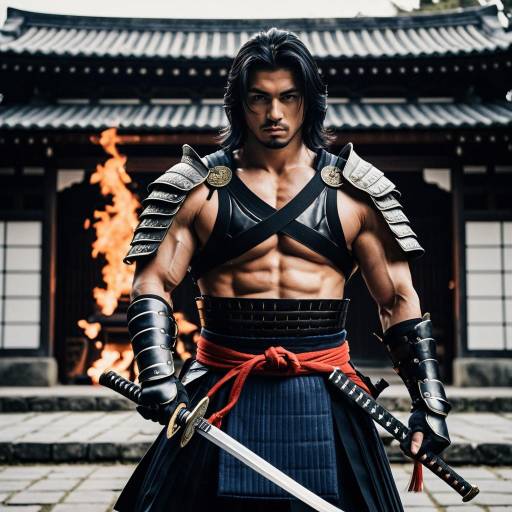 Muscular Samurai Warrior in Action