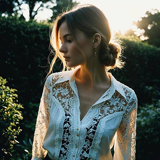 Face-Framing Highlights in Garden Editorial