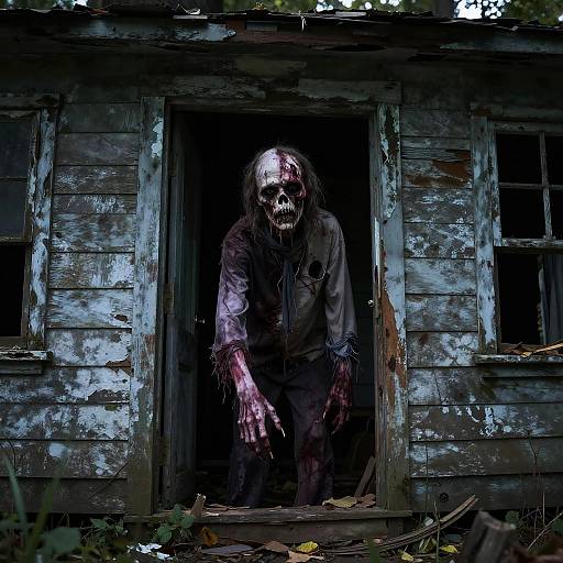 Realistic Spooky Zombie in Dilapidated House