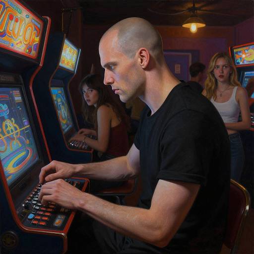Photorealistic Bald Man in Hell Arcade