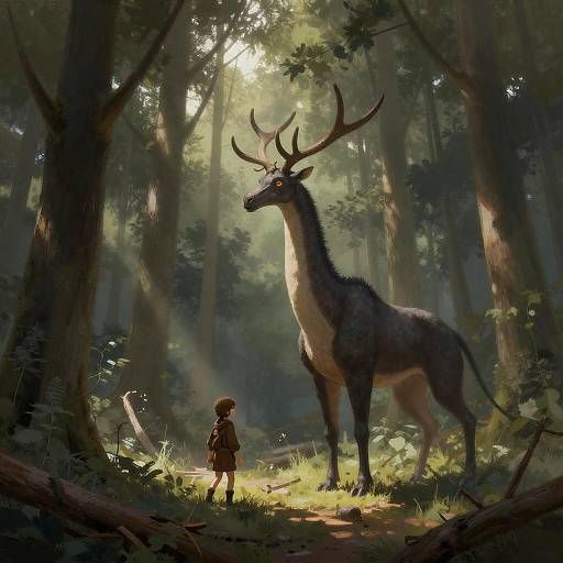 Sunlit Forest Encounter with Mythic Stag