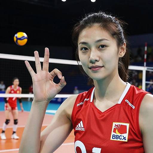 Dynamic Volleyball Pose in Red Uniform