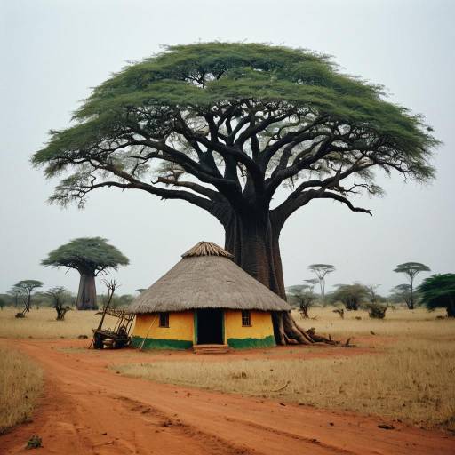 Savanna Mud Hut and Baobab Trees