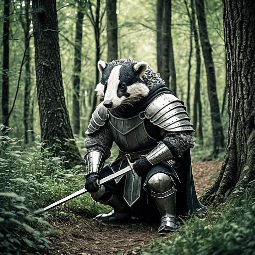 Whimsical Manga Badger Knight in Forest
