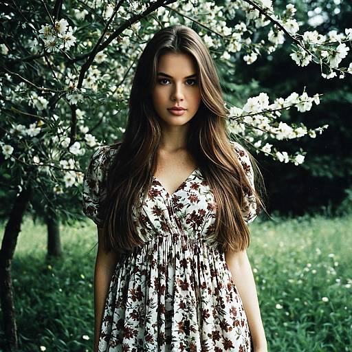 Young Woman in Floral Dress Outdoors