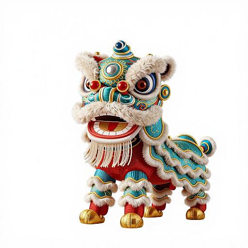 Traditional Chinese Lion Dance Embroidery Art