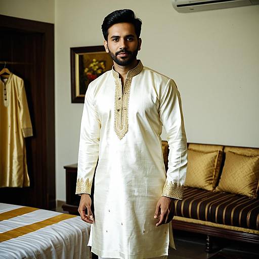 Elegant White and Gold Kurta Pajama