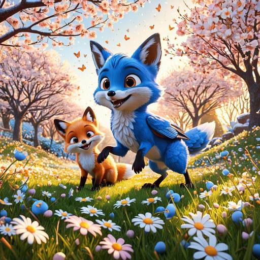 Whimsical Garden Frolic: Pixar-Inspired Scene