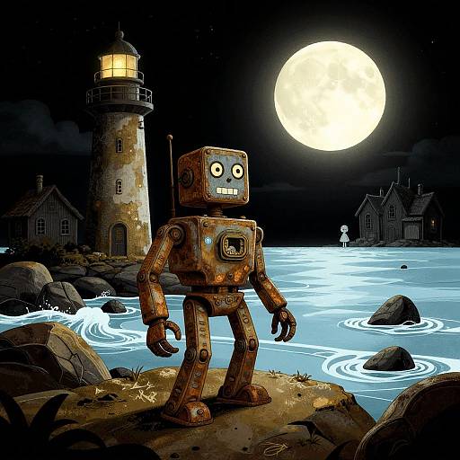 Noir Surreal Rusty Robot Coastline