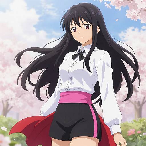 Confident Anime Girl with Flowing Hair and Vibrant Outfit