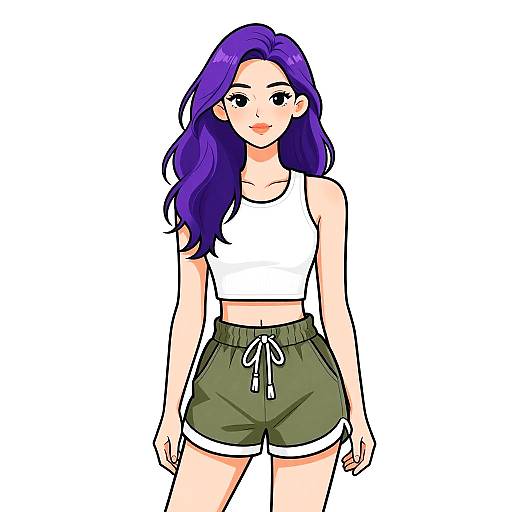 Casual Sporty Woman in Olive Shorts