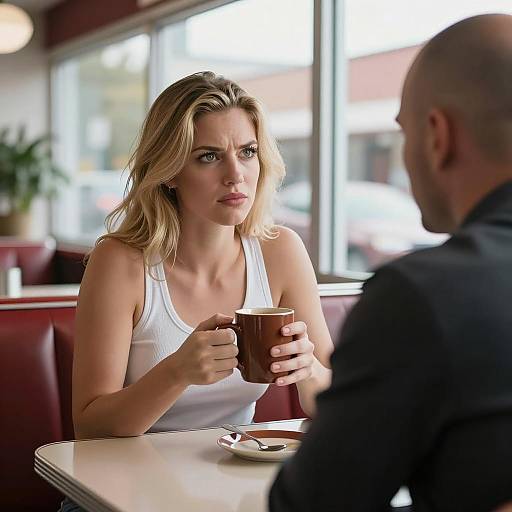Woman Holding Coffee Mug in Diner