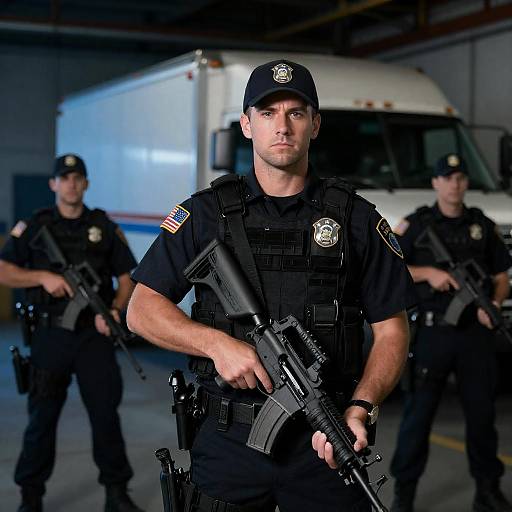 Serious Police Officer in Tactical Uniform