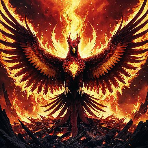 Iconic Phoenix Rising from Fiery Ashes