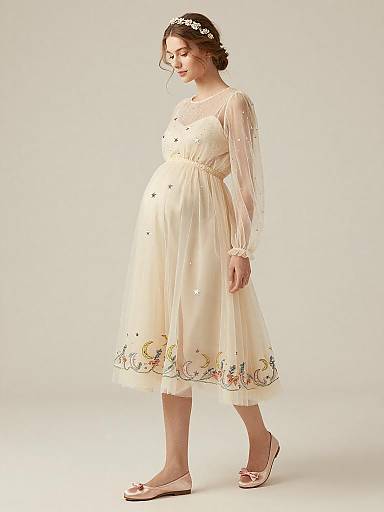 Ethereal Maternity Dress with Embroidery
