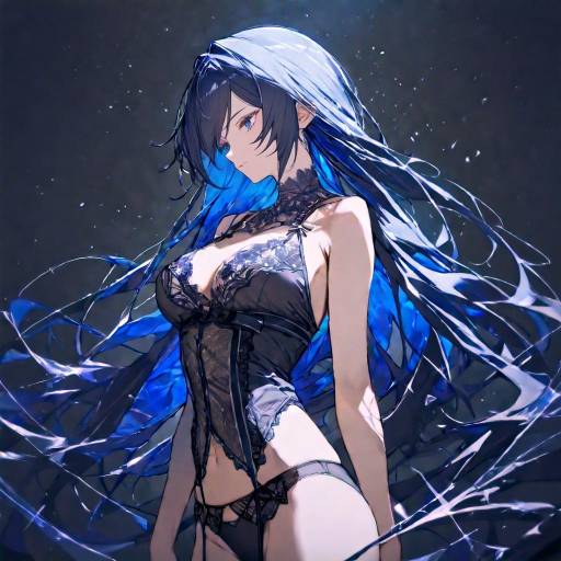 Anime Woman in Black Lace Lingerie