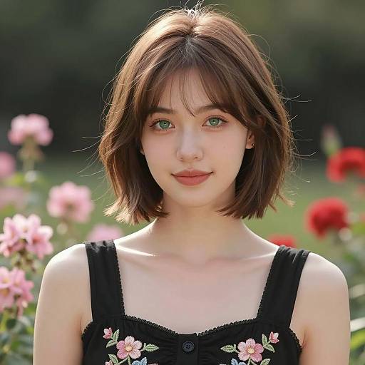 Portrait of Young Woman with Short Layered Bob Hairstyle