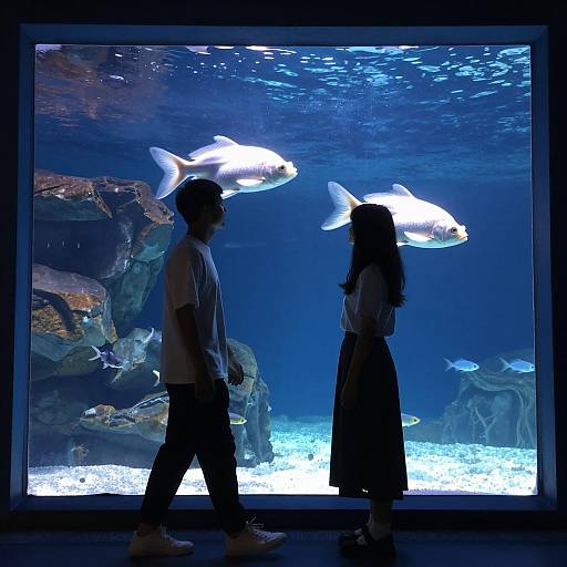 Silhouetted Couple by Glowing Aquarium
