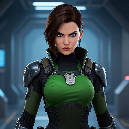 Fierce Cyberpunk Woman in Sci-Fi Armor