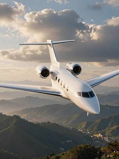 Golden Hour Business Jet Over Mountains