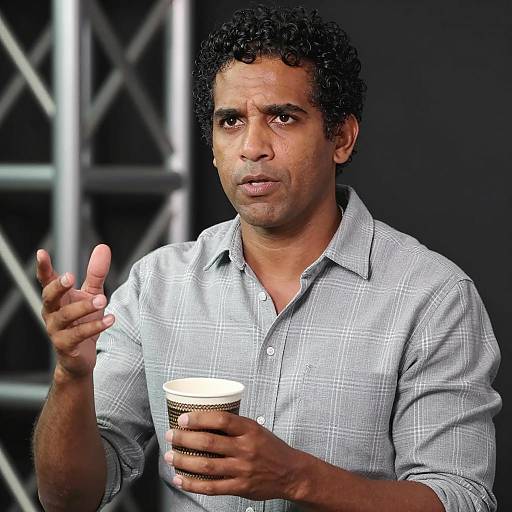 Focused Man in Plaid Shirt Photograph