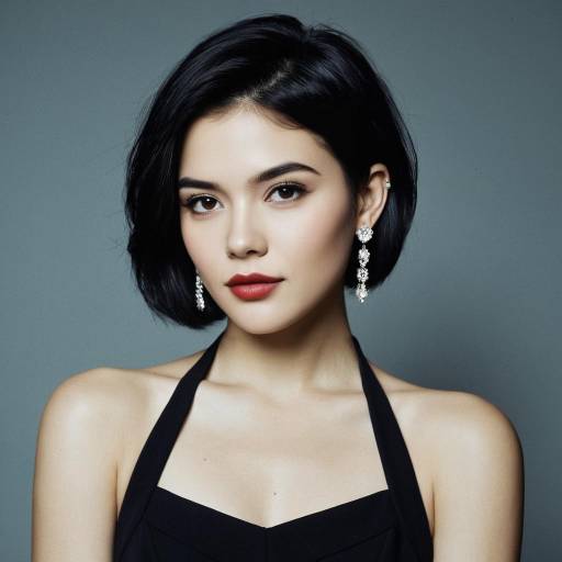 Elegant Woman with Short Black Hair and Earrings