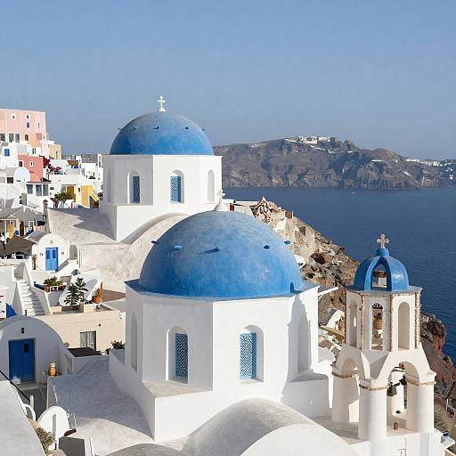 Sunlit Greek Village with Blue Domes