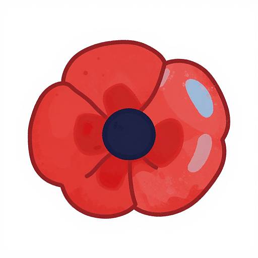 Digital illustration of a vibrant red poppy flower with a dark blue center, outlined in red, on a white background.