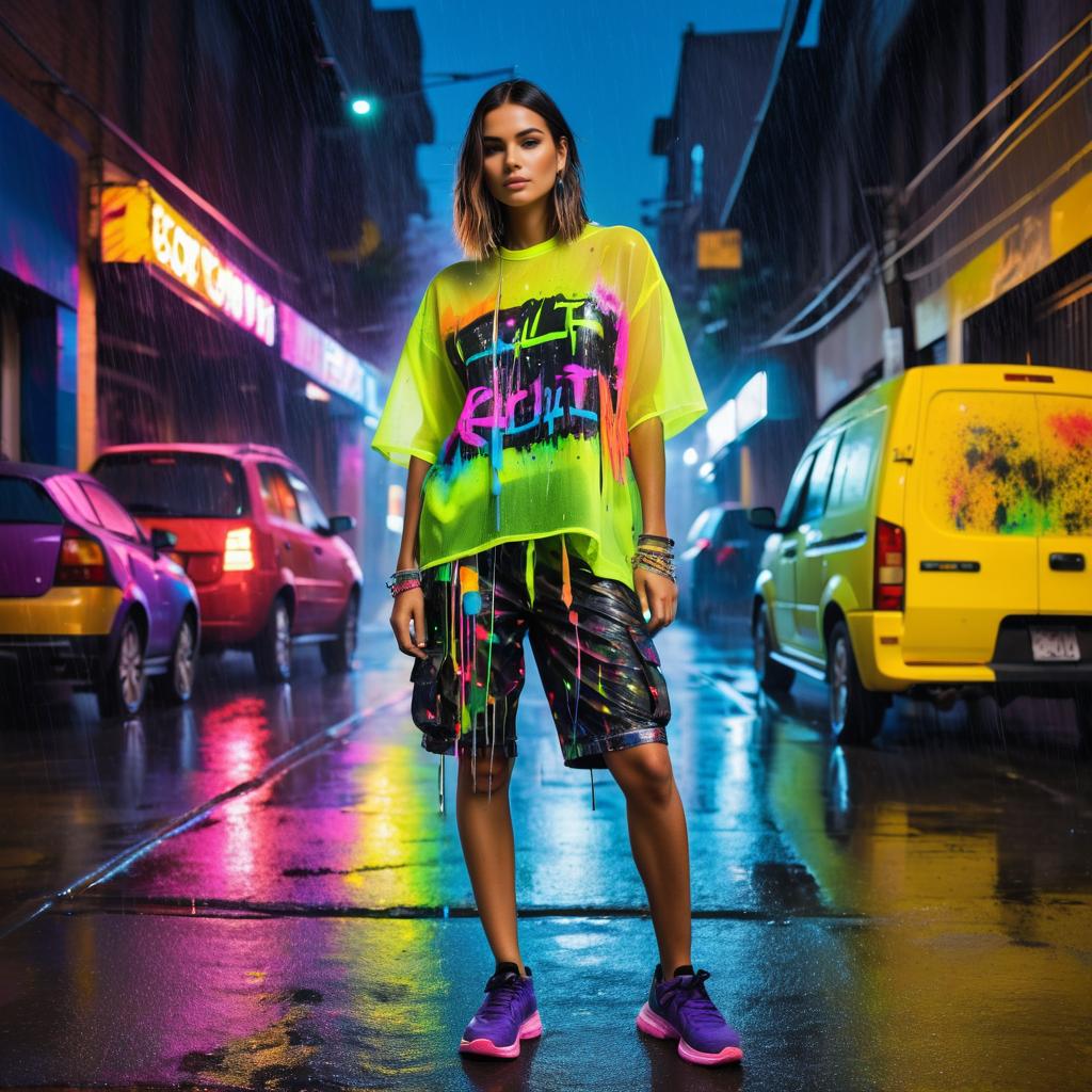 Vibrant Neon Graffiti Artist at Night