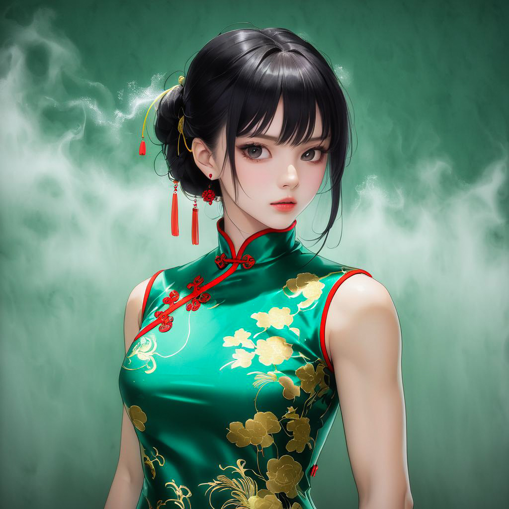 Fierce Martial Artist in Green Cheongsam