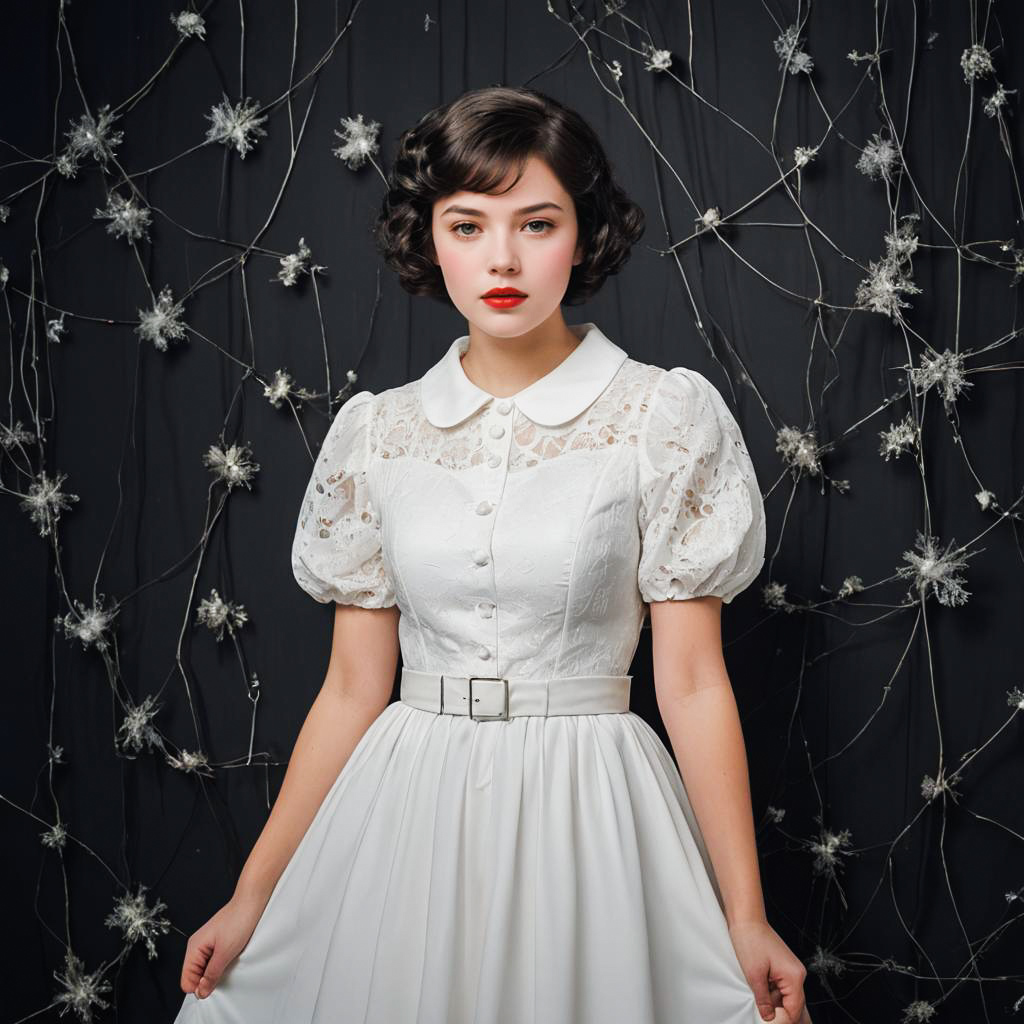 Surprised Teenager in Vintage White Outfit