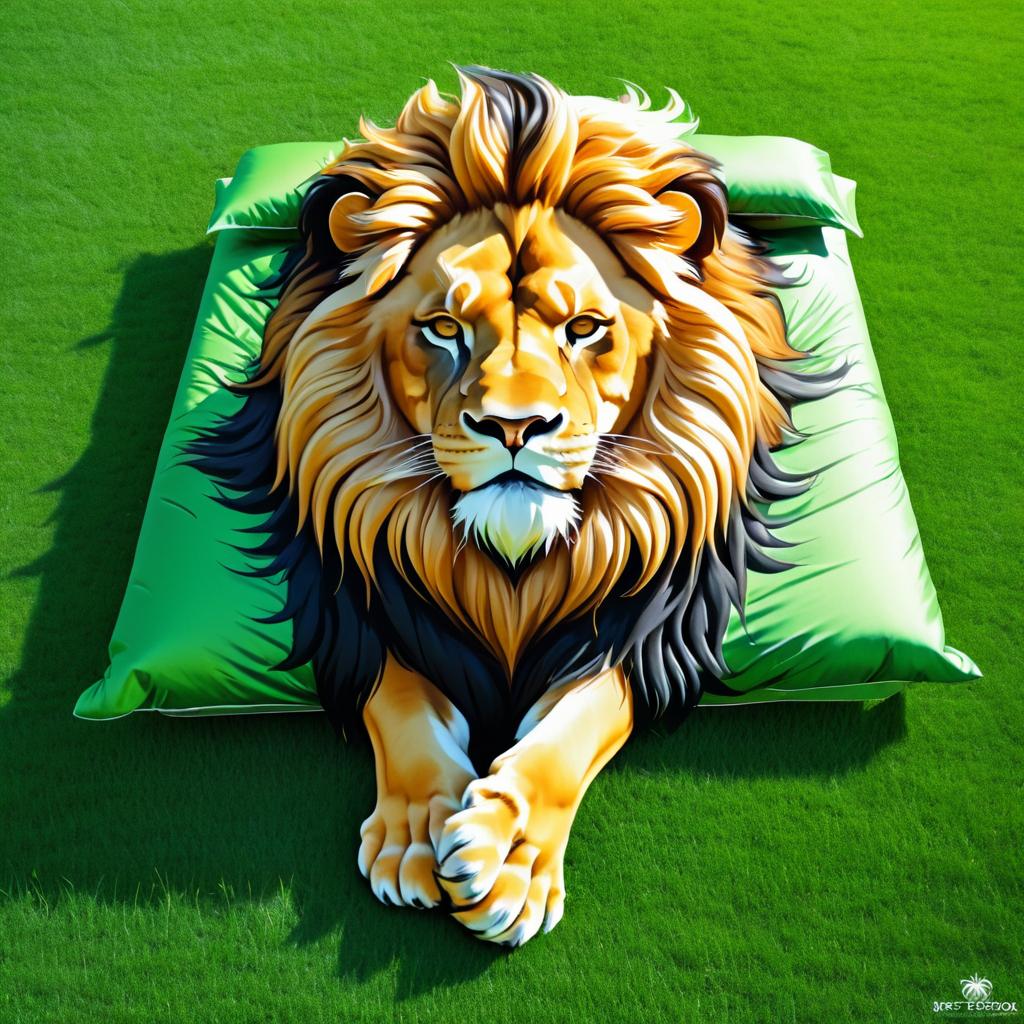 Majestic Lion on Grass: Digital Art