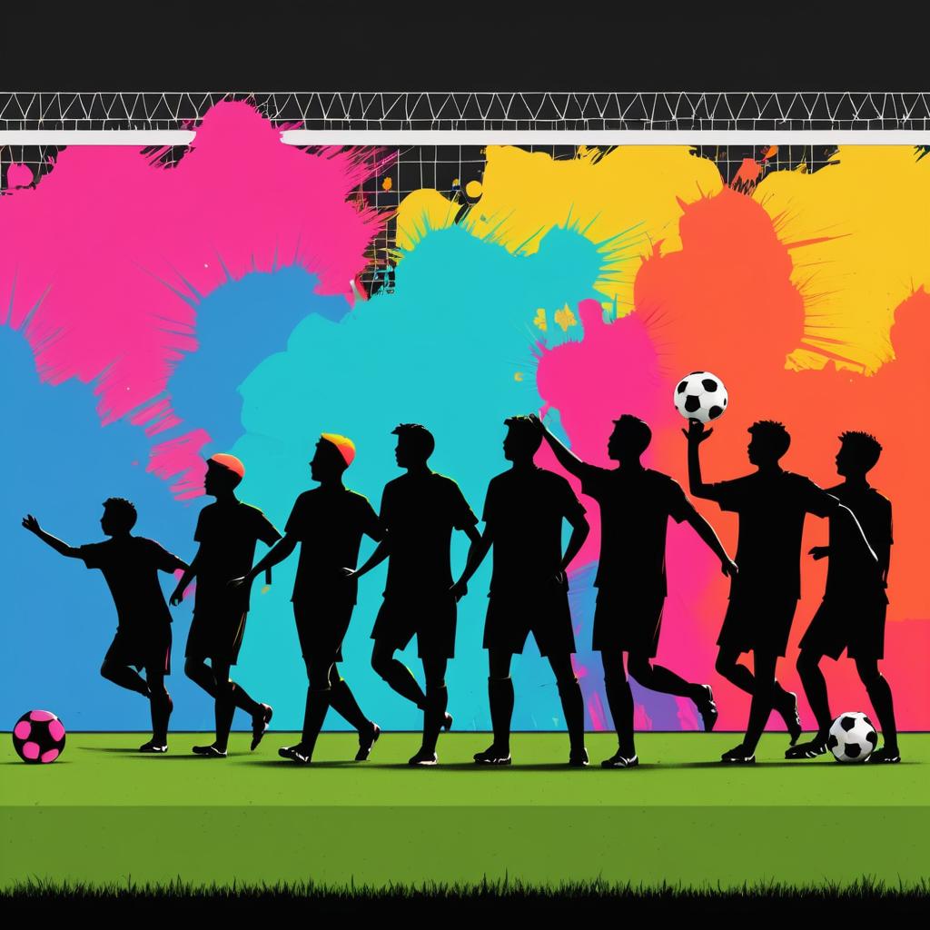 Dynamic Soccer Match in Banksy Style