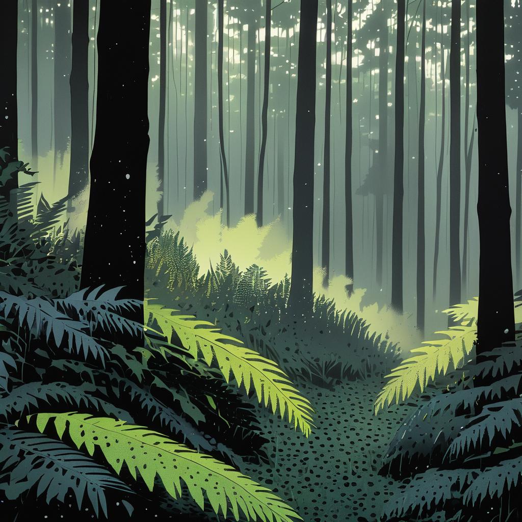 Foggy Woodland with Comic-style Halftone Effects