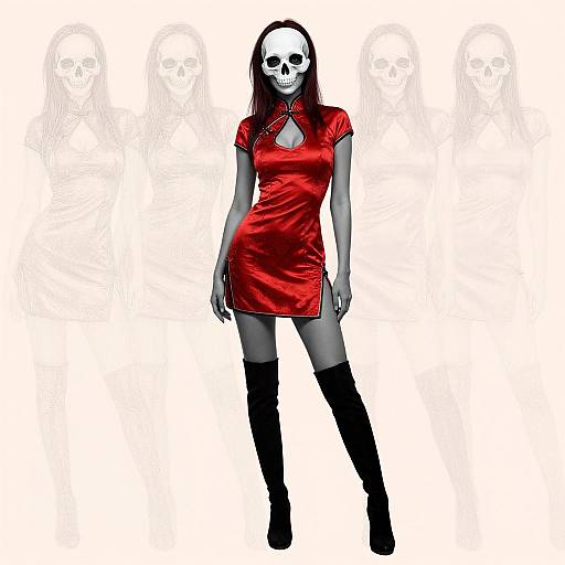 Sexy Skull Masked Goddess in Qipao