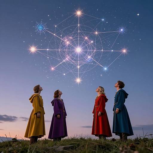 Medieval Astronomers Gazing at Star Chart