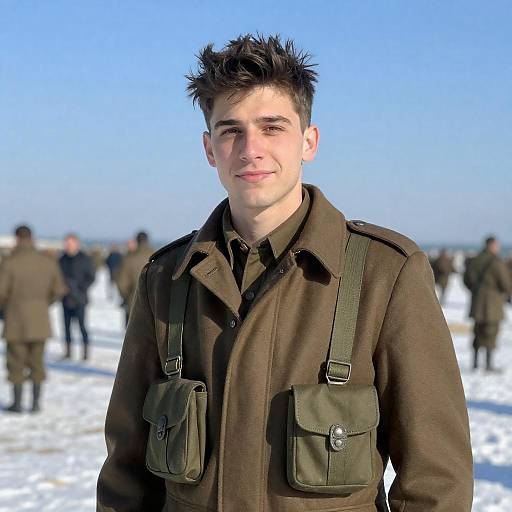 Young Man Smiling on Snowy Beach