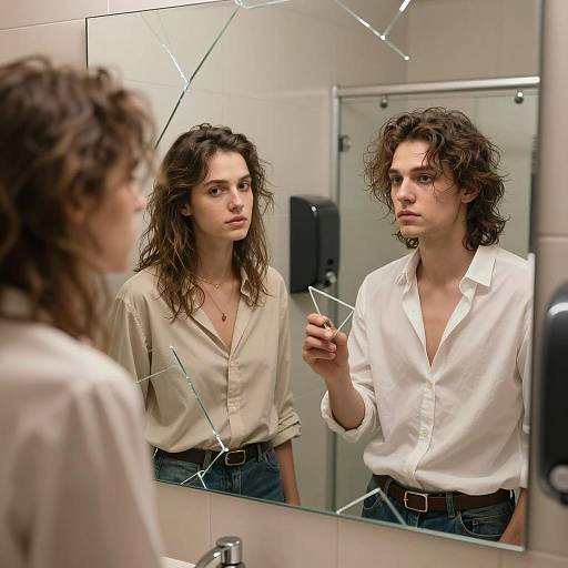 Distorted Reflections in a Bathroom Scene