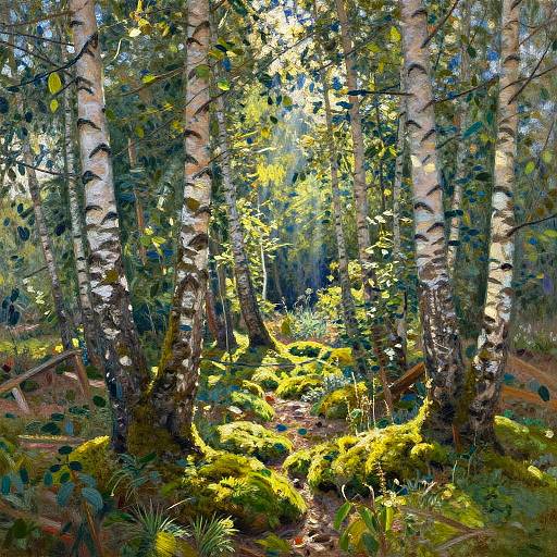 Impressionist Birch Glade with Sunlight