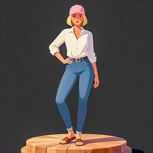 Stylish Blonde Woman on Wooden Platform