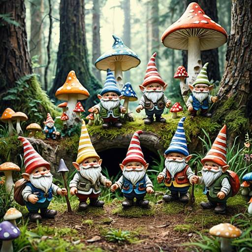 Whimsical Gnomes in a Mushroom Village