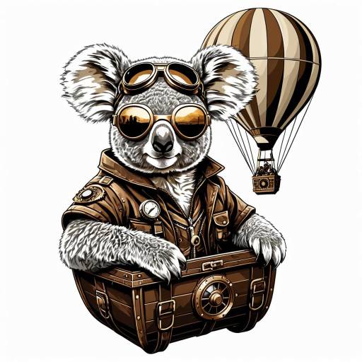 Steampunk Koala Aviator in Hot Air Balloon