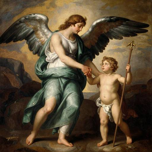 Serene Mural of Angels Holding Hands