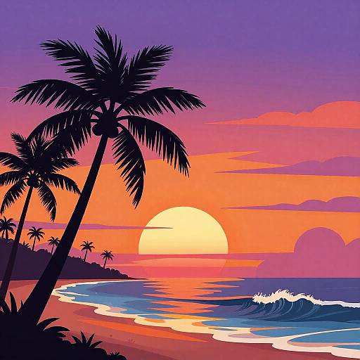Tropical Island Sunset Vector Art