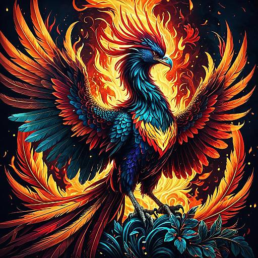 Vibrant Mystical Phoenix with Flaming Feathers