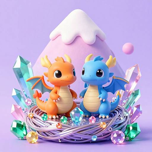 Cute Baby Dragons in Crystal Nest