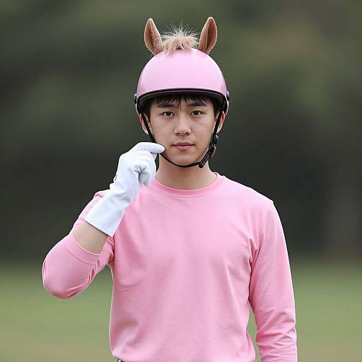 Male Jockey in Pink Costume Outdoors